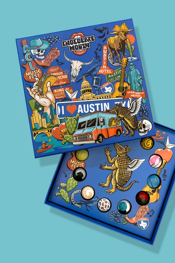 chocolate mouth — 'i love austin' illustrated chocolate boxes