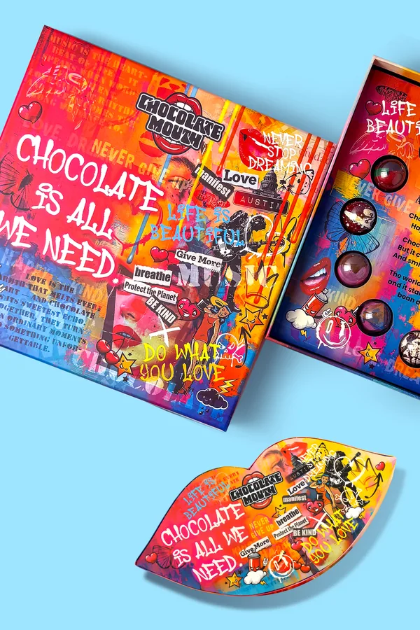 chocolate mouth — 'chocolate is all we need' illustrated chocolate gift boxes