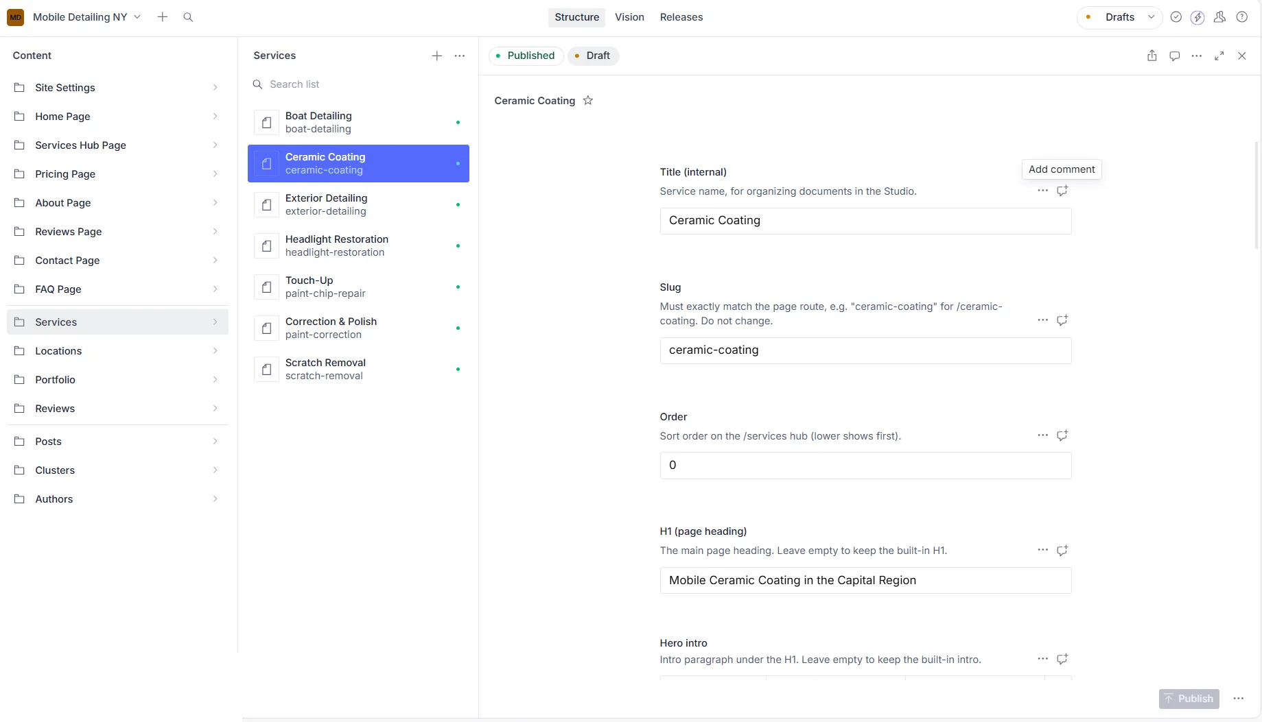 cms — editing a service