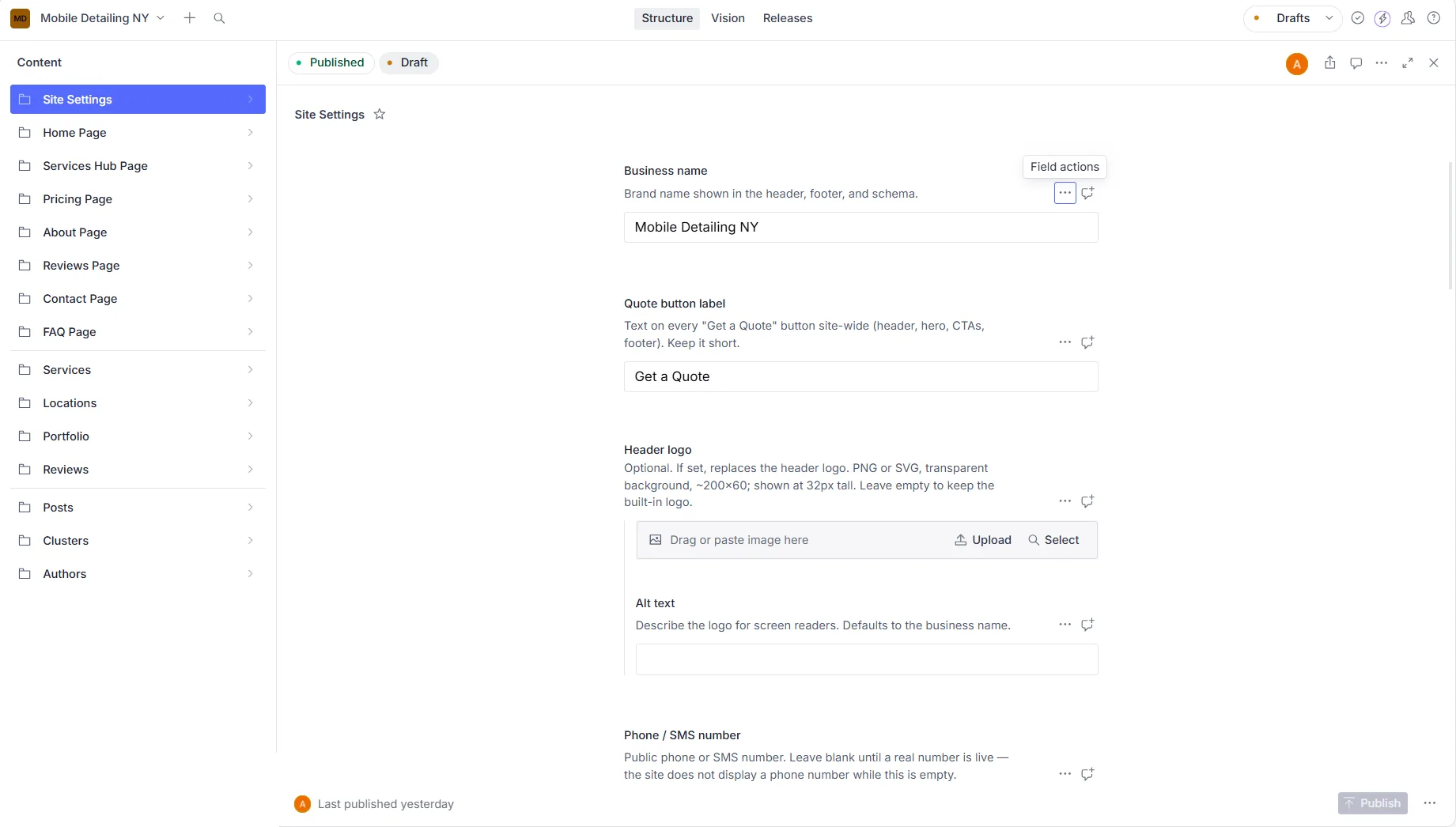 cms — site settings